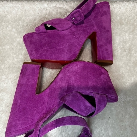 New Christian Louboutin Superyaz Purple Suede Strap Platform Sandals Size 37.5 - Picture 6 of 9